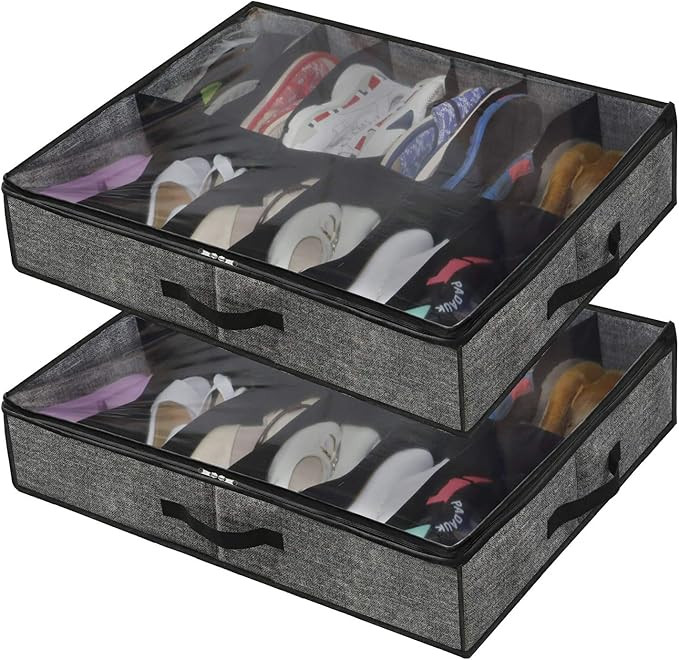 Onlyeasy Sturdy Under Bed Shoe Storage Organizer, Set of 2, Fits Total 24 Pairs, Underbed Shoes C... | Amazon (US)