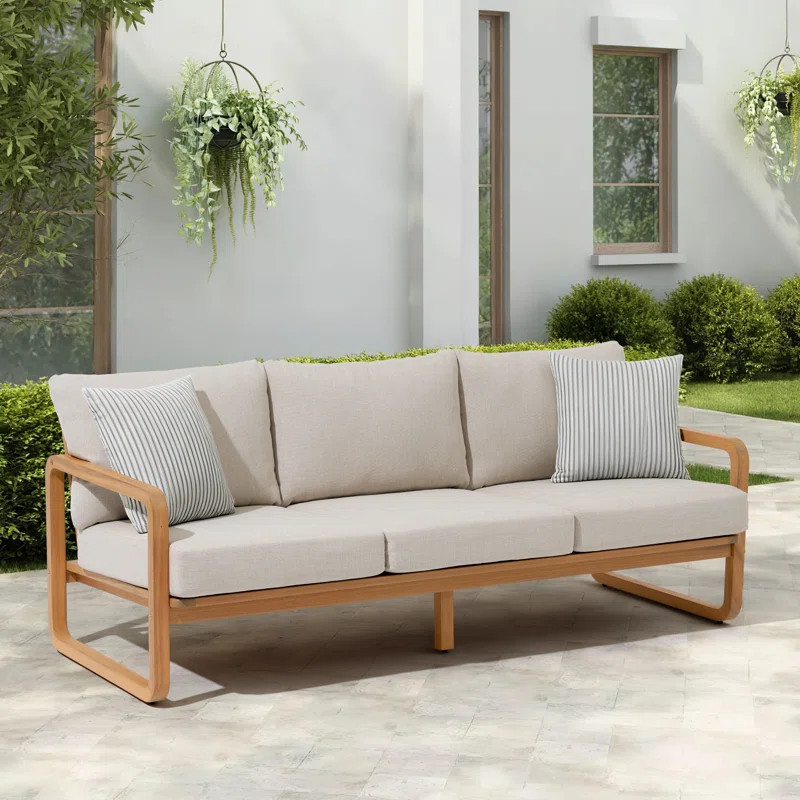 Solid Wood Patio Sofa with Cushions | Wayfair North America