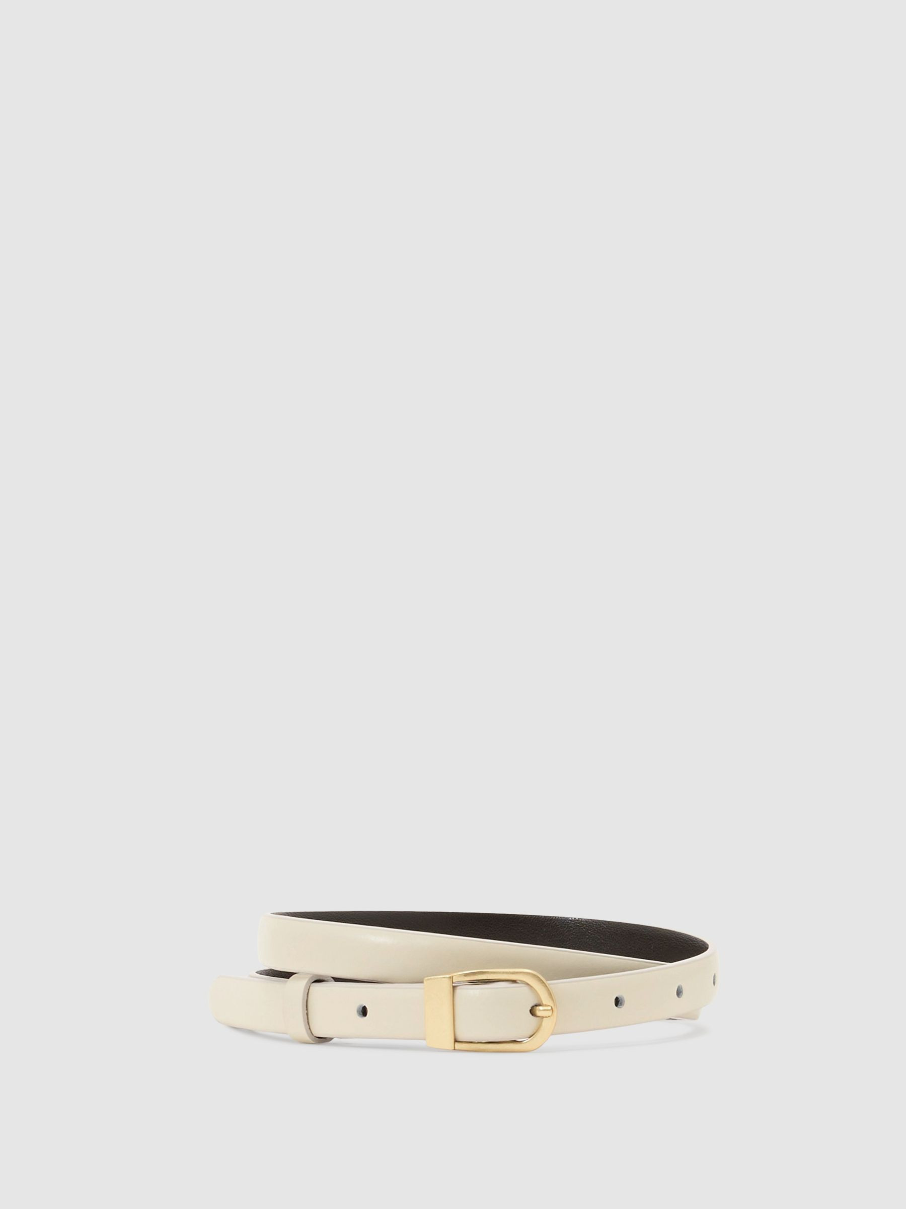 Reiss Leather Mini-Buckle Belt in Off White | REISS | Reiss US