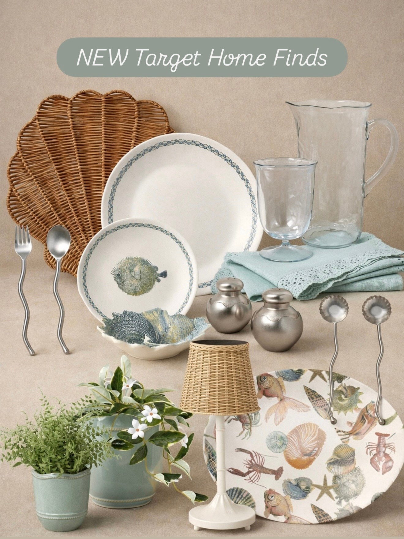 Coastal Tabletop Decor Finds from Target

Follow @farmtotablecreations on Instagram for more home styling ideas 🤍

Soft coastal tones + woven textures = the easiest way to refresh your space for the season. From the scalloped rattan placemat to the fish motif dishes and glass pitcher, these pieces bring that light, collected look without trying too hard. The layered linens and little lamp detail make it feel styled but still functional for everyday use.

Everything here mixes beautifully with neutrals and adds just enough color to keep things interesting.

#targetfinds #coastaldecor #tabledecor #placemats #kitchendecor #dinnerware #homedecorfinds

#LTKHome #LTKSeasonal