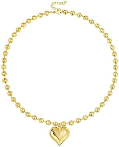 KELORIS PATH Heart Necklace for Women, 14K Gold Plated Chunky Puffy Pendant Charm Choker, Trendy ... | Amazon (US)