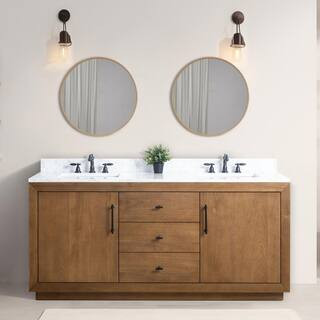 Vanity Art 72 in. W x 22 in. D x 38 in. H Double Sink Bathroom Vanity in Tan with Arabescato Whit... | The Home Depot