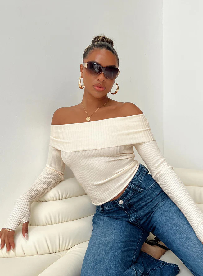 Morley Off Shoulder Sweater Cream | Princess Polly US