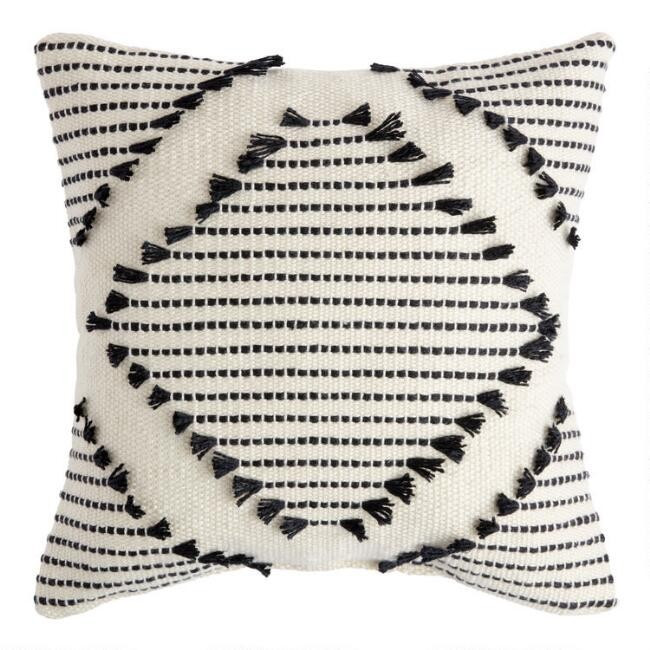Black And Ivory Diamond Fringe Indoor Outdoor Throw Pillow | World Market