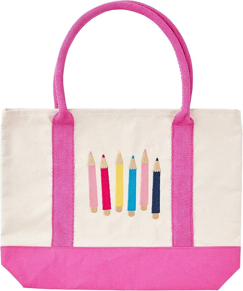 Mud Pie Back to School Canvas Tote Bag, Pink, 13" x 17" | Amazon (US)