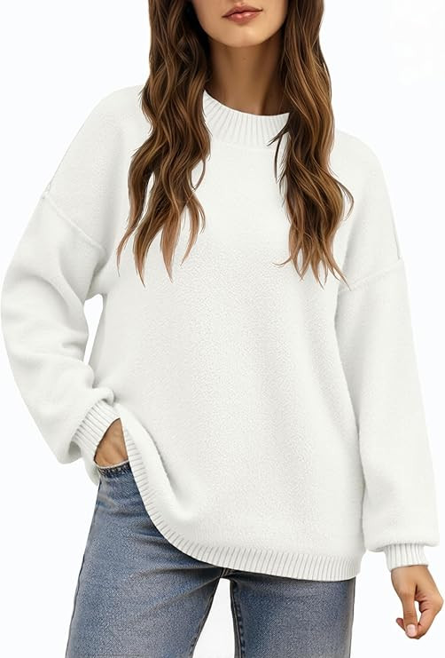 Saodimallsu Womens Crew Neck Sweater Tops Long Sleeve Fuzzy Fall Casual Loose Cozy Knit Pullover ... | Amazon (US)