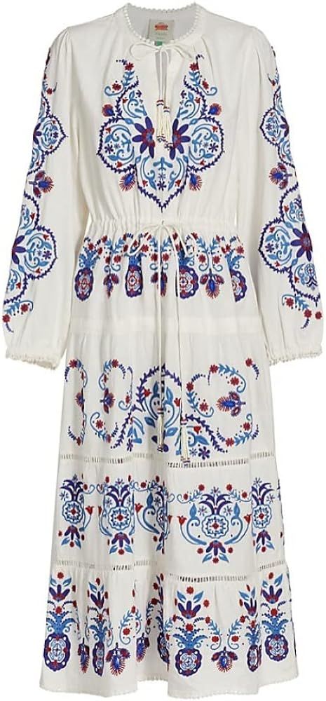 FARM Rio Women's Linen-Blend Embroidered Midi-Dress | Amazon (US)
