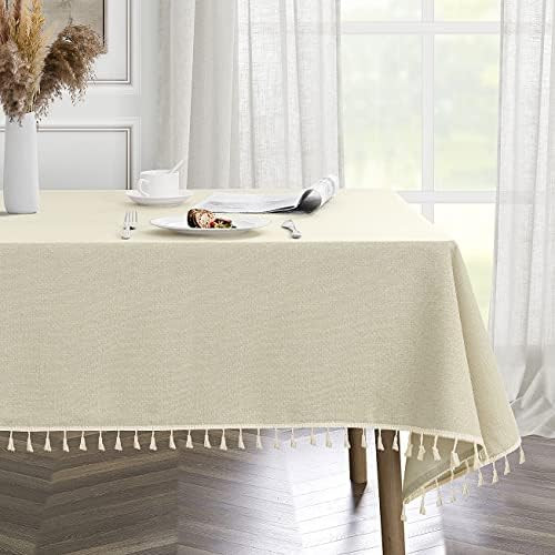Cream Tables Clothes for 6 Foot Rectangle Tables, Natural Burlap Table Cloth with Tassel, Waterproof | Amazon (US)