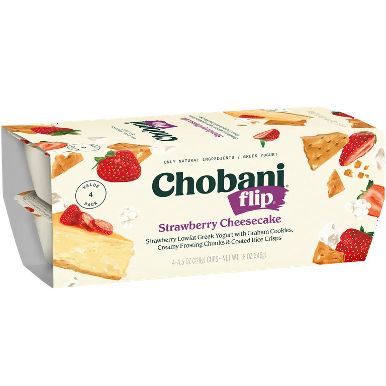 Chobani Flip Low-Fat Greek Yogurt Strawberry Cheesecake 4.5 oz 4 Pack | Walmart (US)