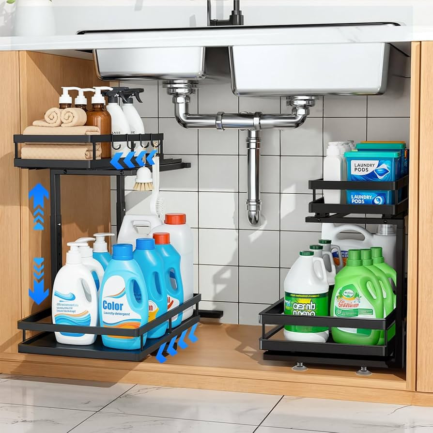 Under Sink Organizer, Dual-Rail Ball-Bearing, Under Kitchen Sink Organizer, 6-Level Adjustable, U... | Amazon (US)