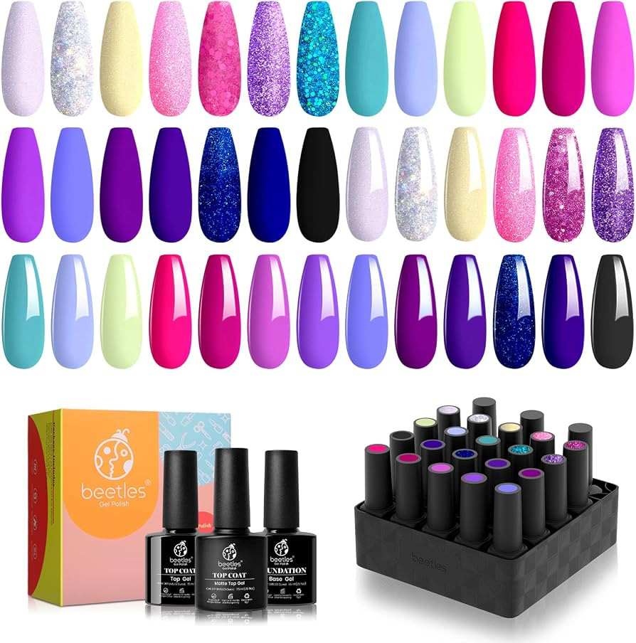 Beetles 23 Pcs Gel Nail Polishes,Midnight Euphoria Collection Gel Polish Soak off Green Glitter P... | Amazon (UK)