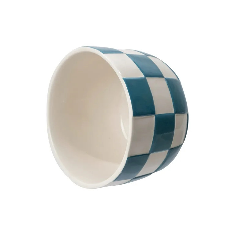 Mainstays Lennon 6" x 6" x 4.5" Round Teal Checkered Ceramic Planter | Walmart (US)