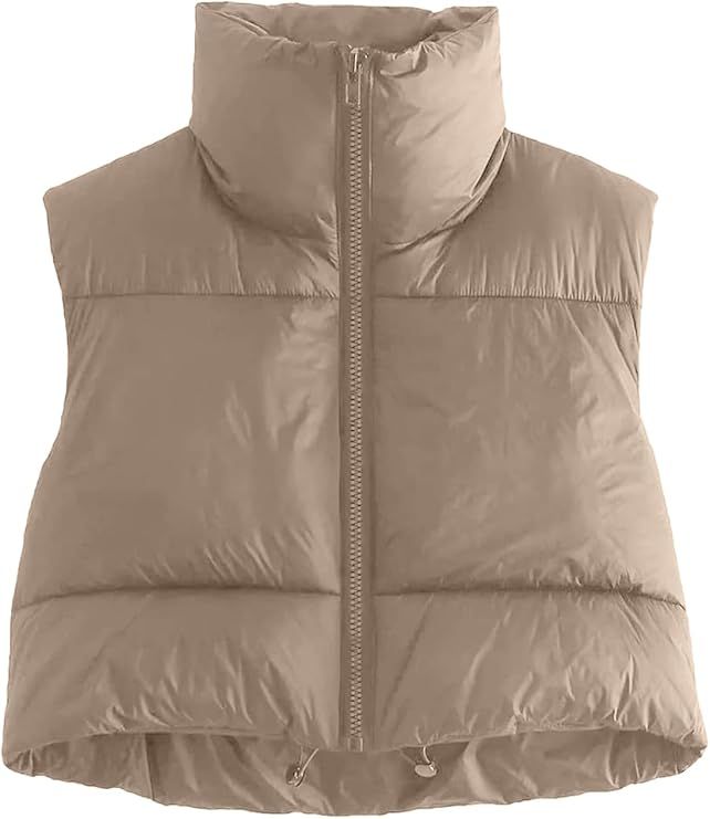 AUTOMET Puffer Vest Women Cropped Sleeveless Warm Lightweight Outerwear Winter Fall Jacket Coats ... | Amazon (US)