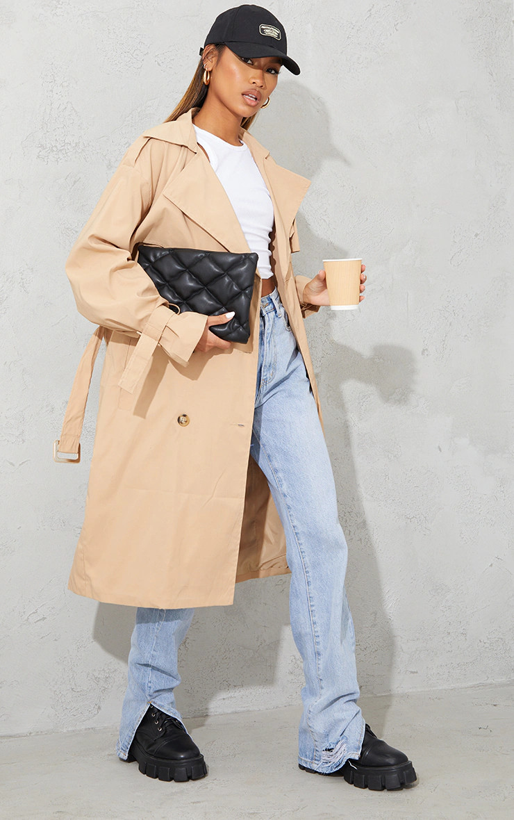 Camel Oversized Belted Midi Trench | PrettyLittleThing US