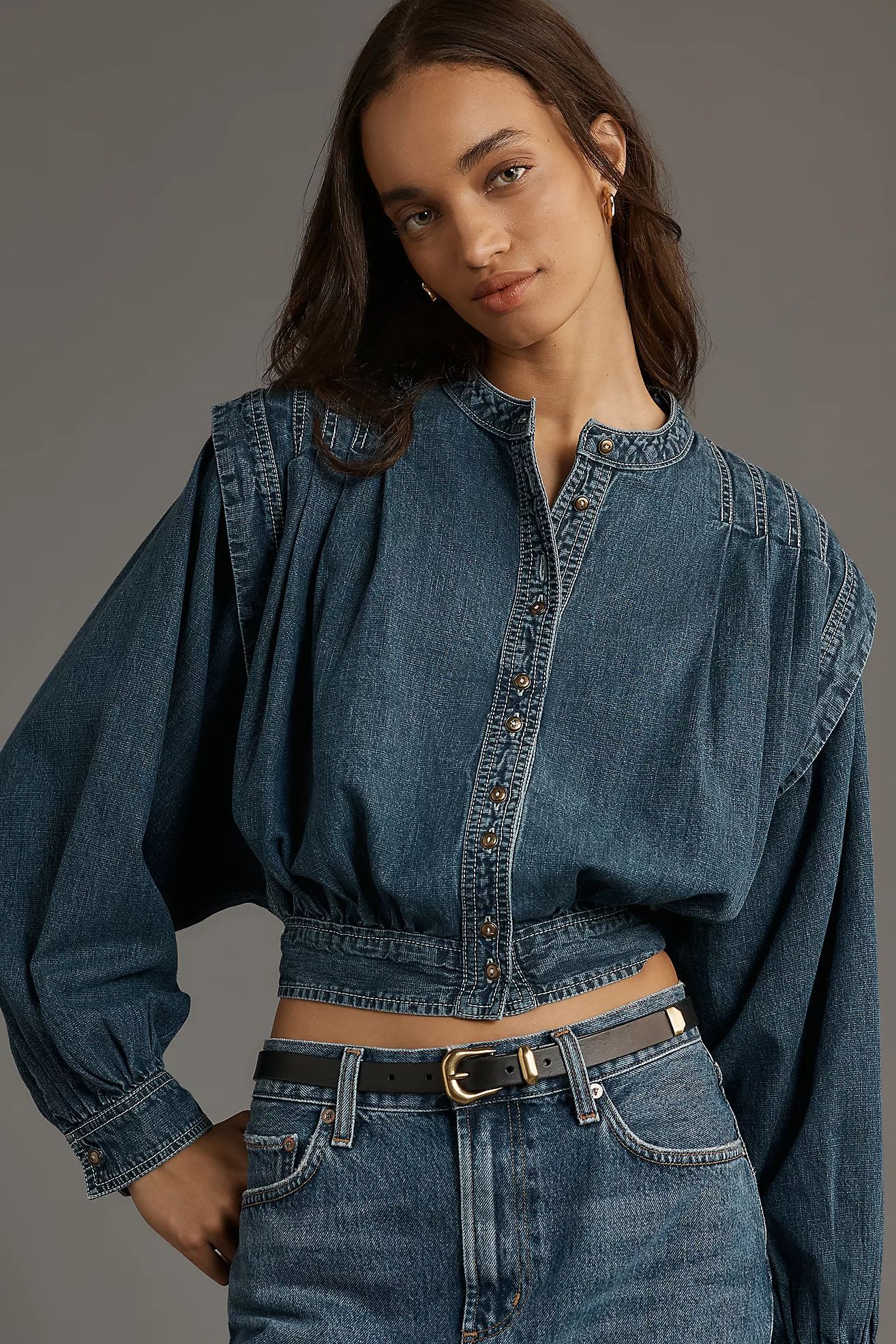 Pilcro Long-Sleeve Denim Buttondown Shirt | Anthropologie (US)