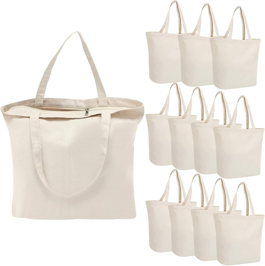 Segarty Canvas Tote Bag with Zipper, 12 PACK 19.7 x 15.7 inch Bags with Handles, 12 Oz Thick Reus... | Amazon (US)