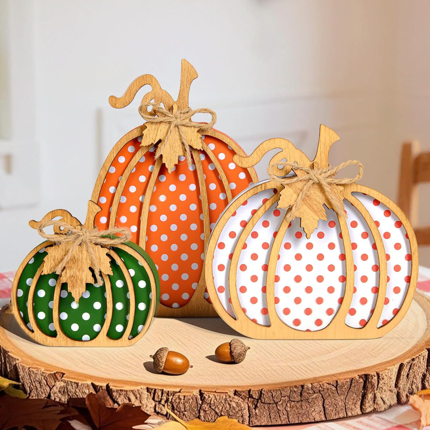 OLANRUN Fall Decorations for Home, 3-Piece Wooden Pumpkin Fall Decor, Rustic Farmhouse Indoor Autumn Thanksgiving Decorations for Table Centerpiece, Tiered Tray, Mantel, Shelf, Office (4-8 Inch) | Amazon (US)