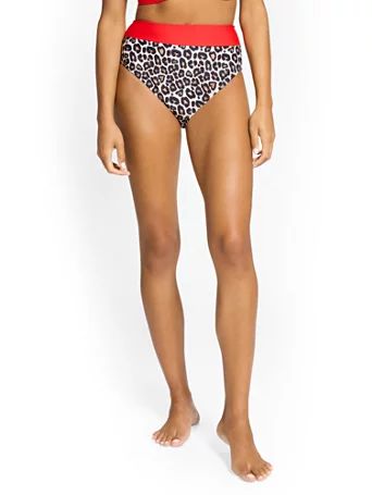 high-waisted leopard-print colorblock bikini bottom - ny&c swimwear | New York & Company