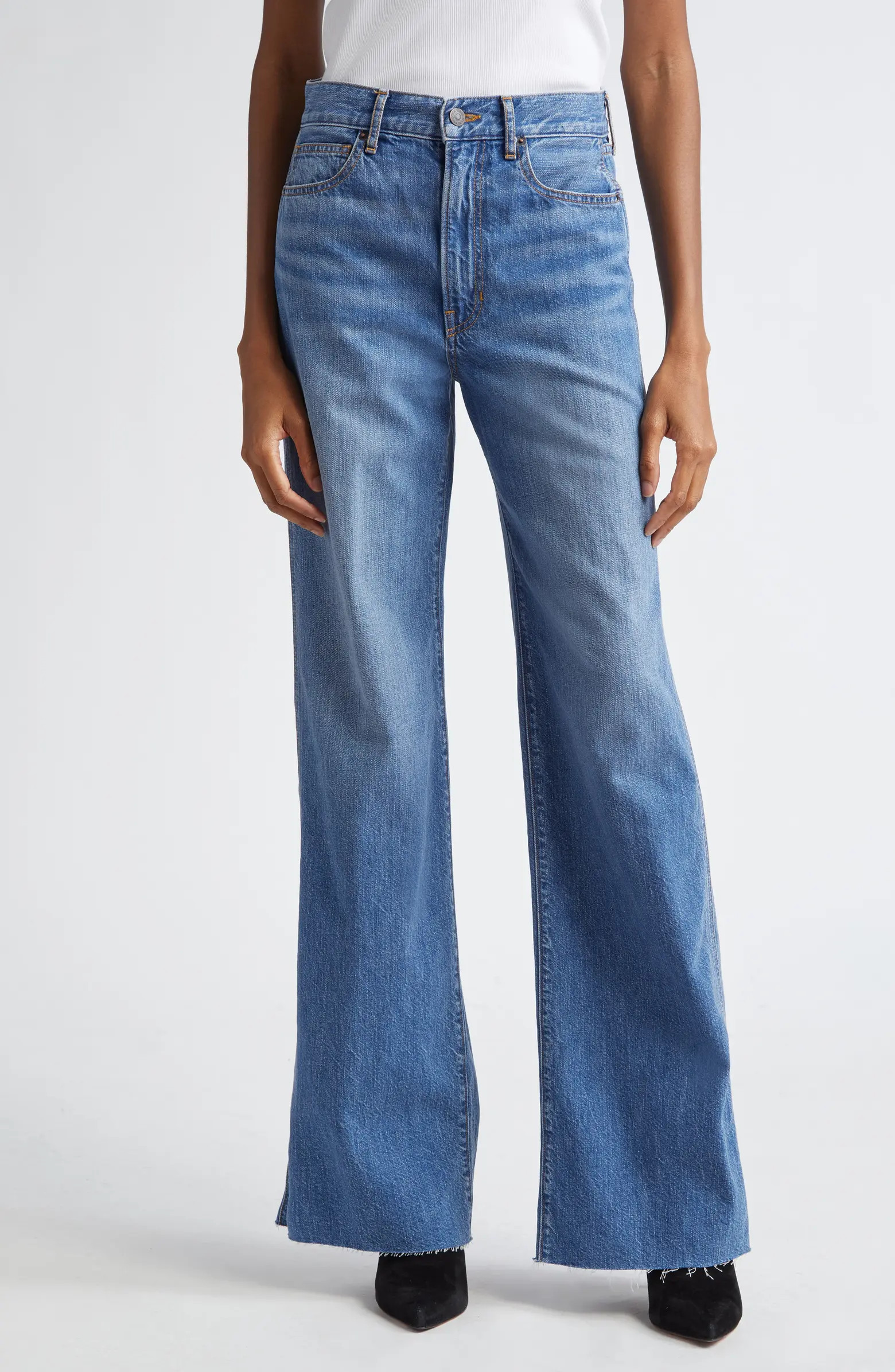 Veronica Beard Taylor High Waist Raw Hem Wide Leg Jeans | Nordstrom | Nordstrom