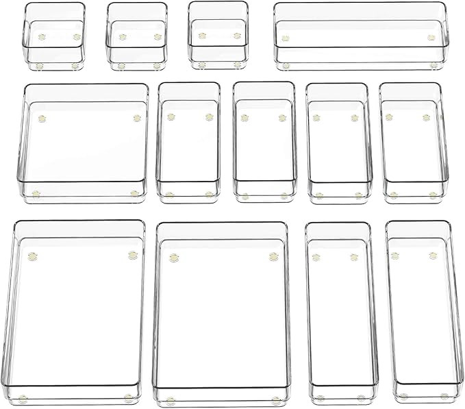 SMARTAKE 13-Piece Drawer Organizer with Non-Slip Silicone Pads, 5-Size Desk Drawer Organizer Tray... | Amazon (US)