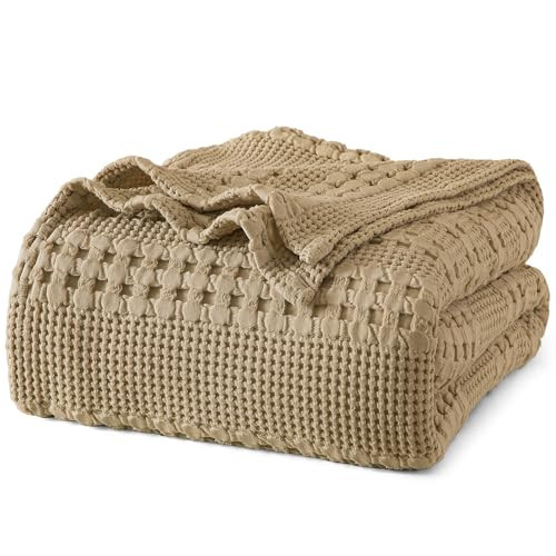PHF 100% Cotton Waffle Weave Blanket Twin Size, Lightweight Washed Cotton Blanket for Spring & Summer - 66"x90" Aesthetic Soft Woven and Breathable Blanket for Bed Sofa Home Decor - Dark Khaki | Amazon (US)