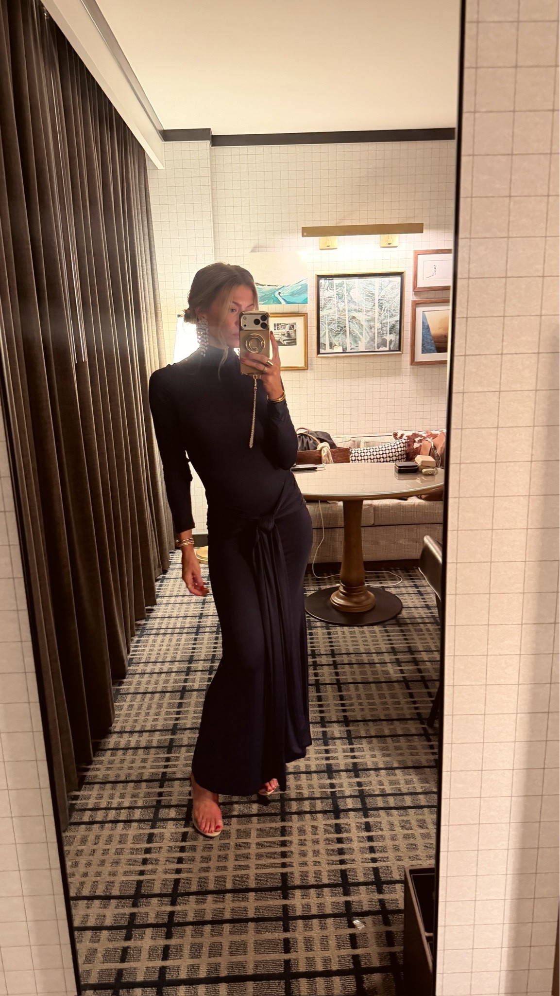 I love this navy long sleeve maxi dress, runs TTS wearing a S. Love the tie in the front- it would be so beautiful for a wedding.  #LTKwedding #LTKcon

#LTKootd