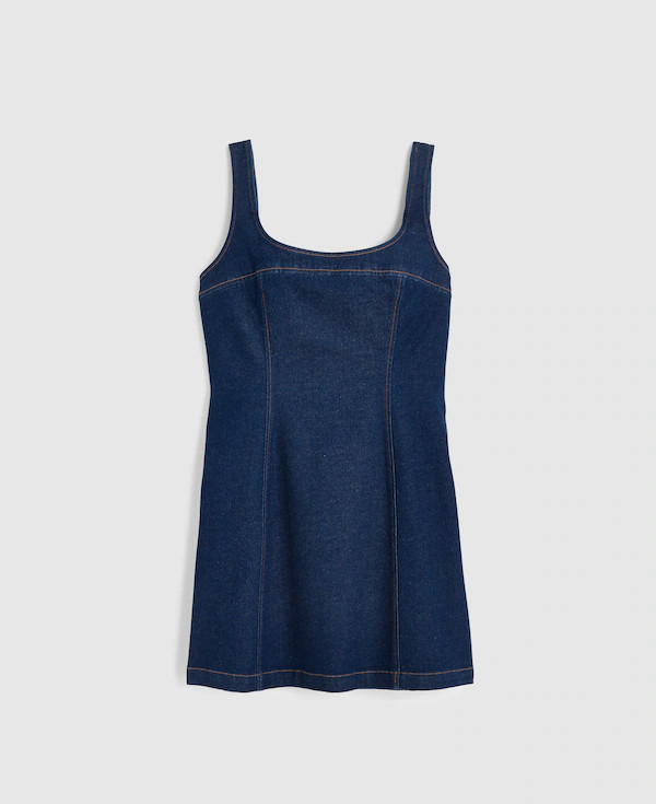 Denim Seamed Squareneck Mini Dress | Madewell