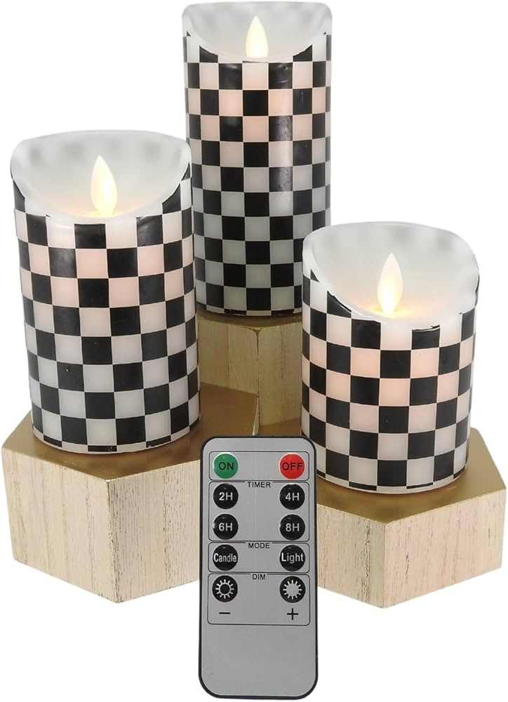 Flickering Flameless Wax Coated Candles Unscented Set of Three with Remote Control (Black and Whi... | Amazon (US)