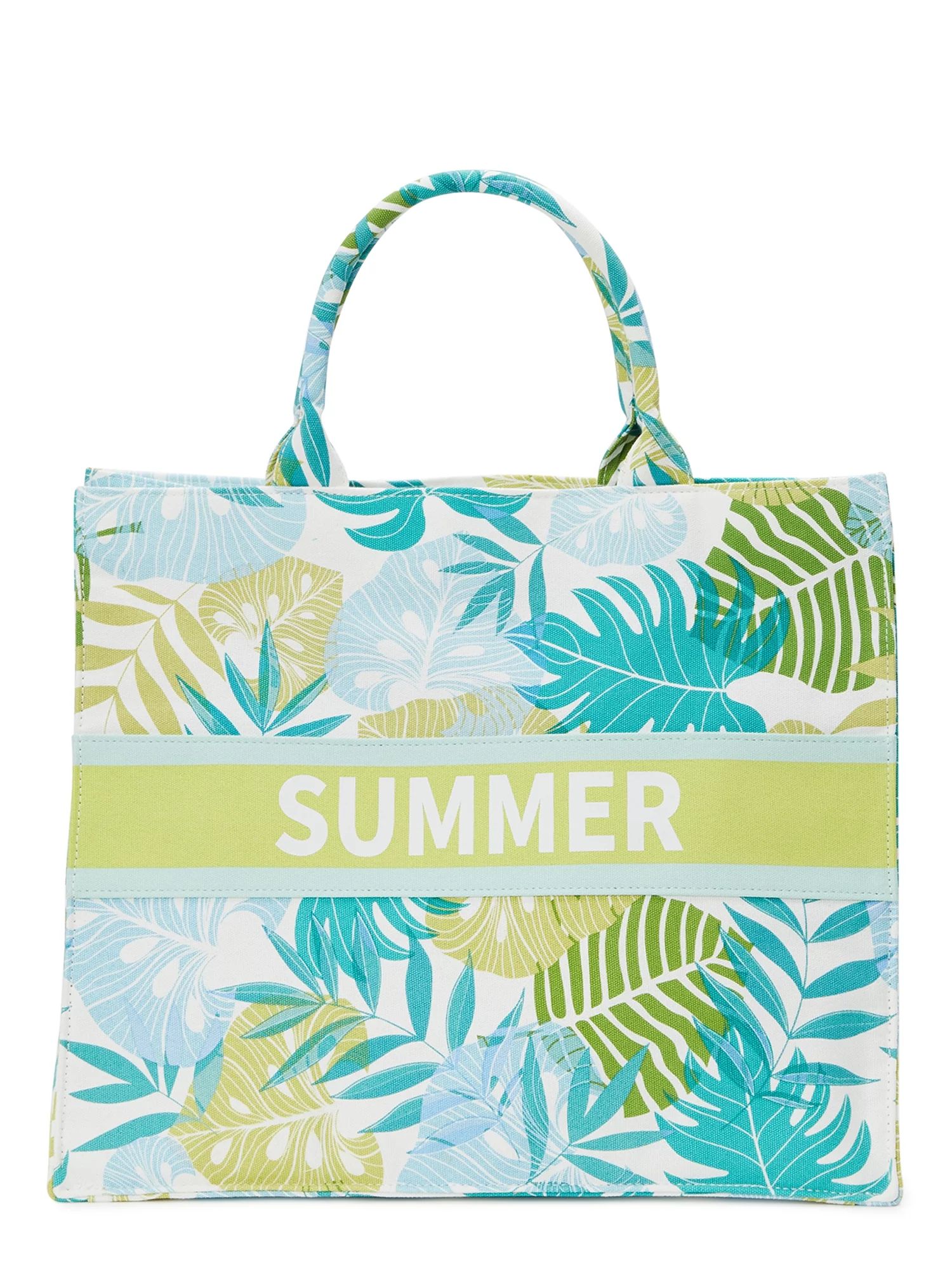 No Boundaries Women's Summer Canvas Print Beach Tote Handbag, Opaline Green | Walmart (US)