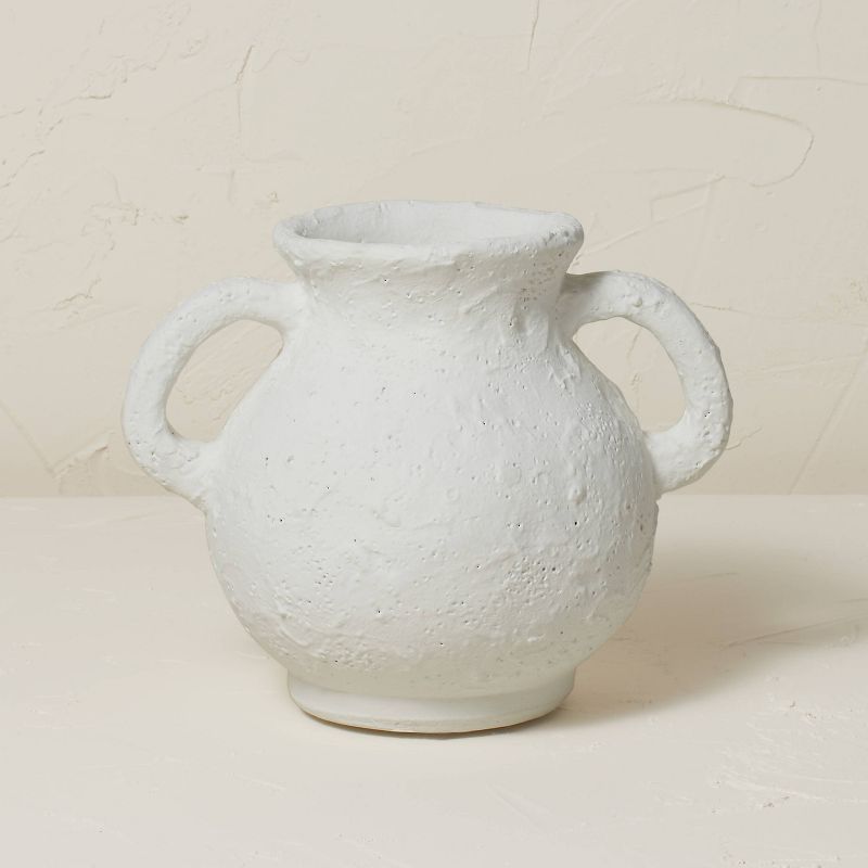 7&#34; x 8.5&#34; Terracotta Vase with Handle Chalk White - Opalhouse&#8482; designed with Jungal... | Target