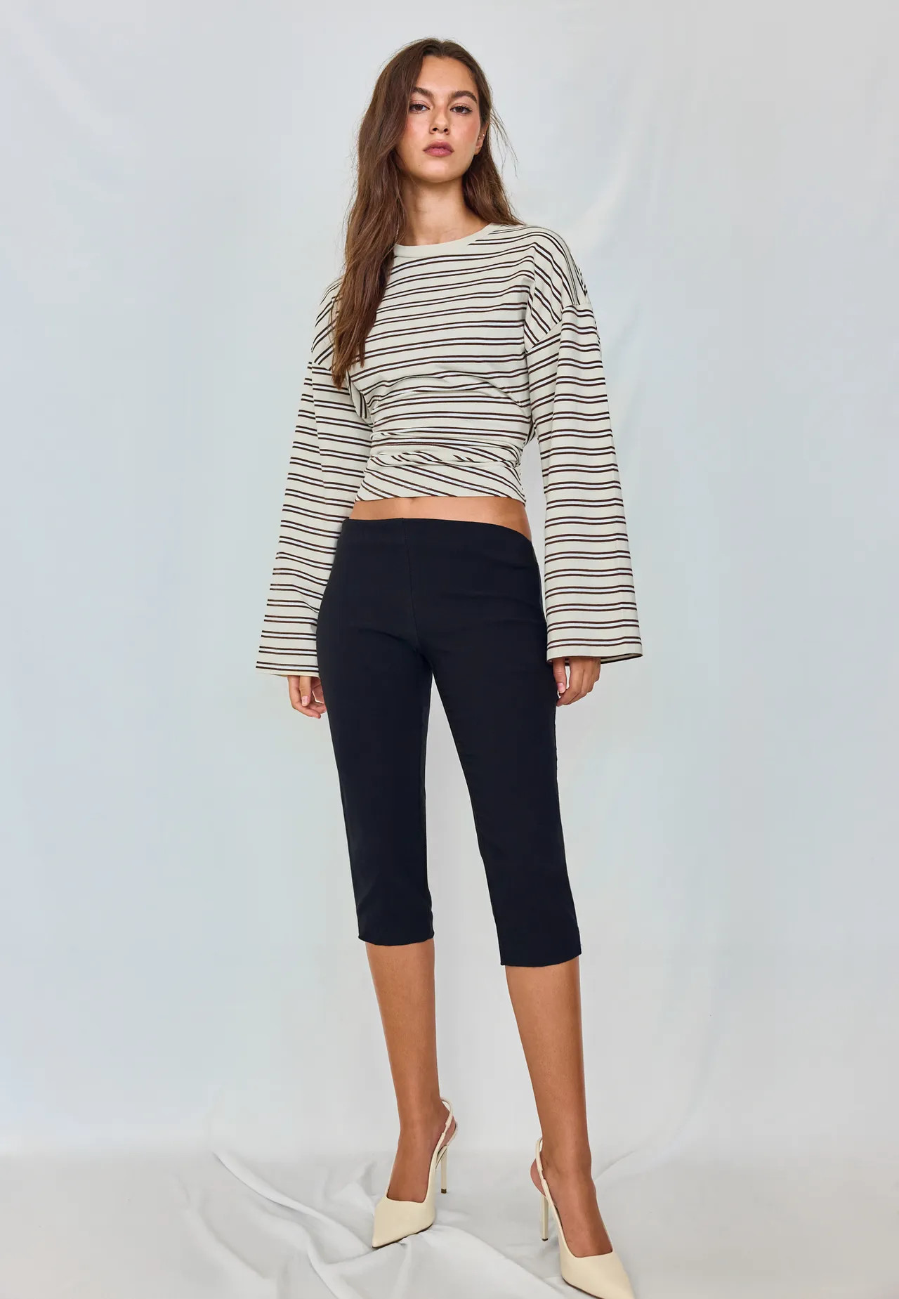 T-shirt manches longues ajust\u00e9 ray\u00e9 | Stradivarius (FR)