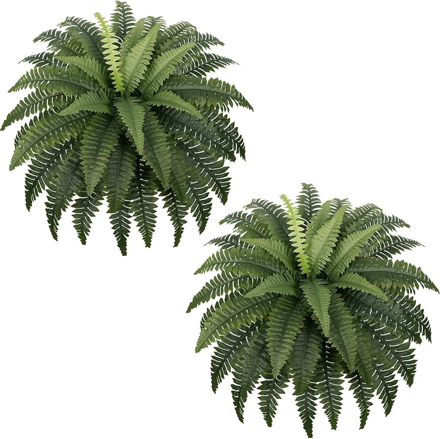 Fake Ferns - Set of 2 Faux Boston Ferns Large Artificial Plants, 40 Leaves per Bouquet, 35 Inches... | Amazon (US)