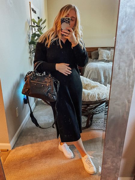 Date night pregnancy outfit ✨ silk slip dress, white sneaker tennis shoe, cashmere polo sweater, balenciaga town bag 

#LTKitbag #LTKunder100 #LTKbump