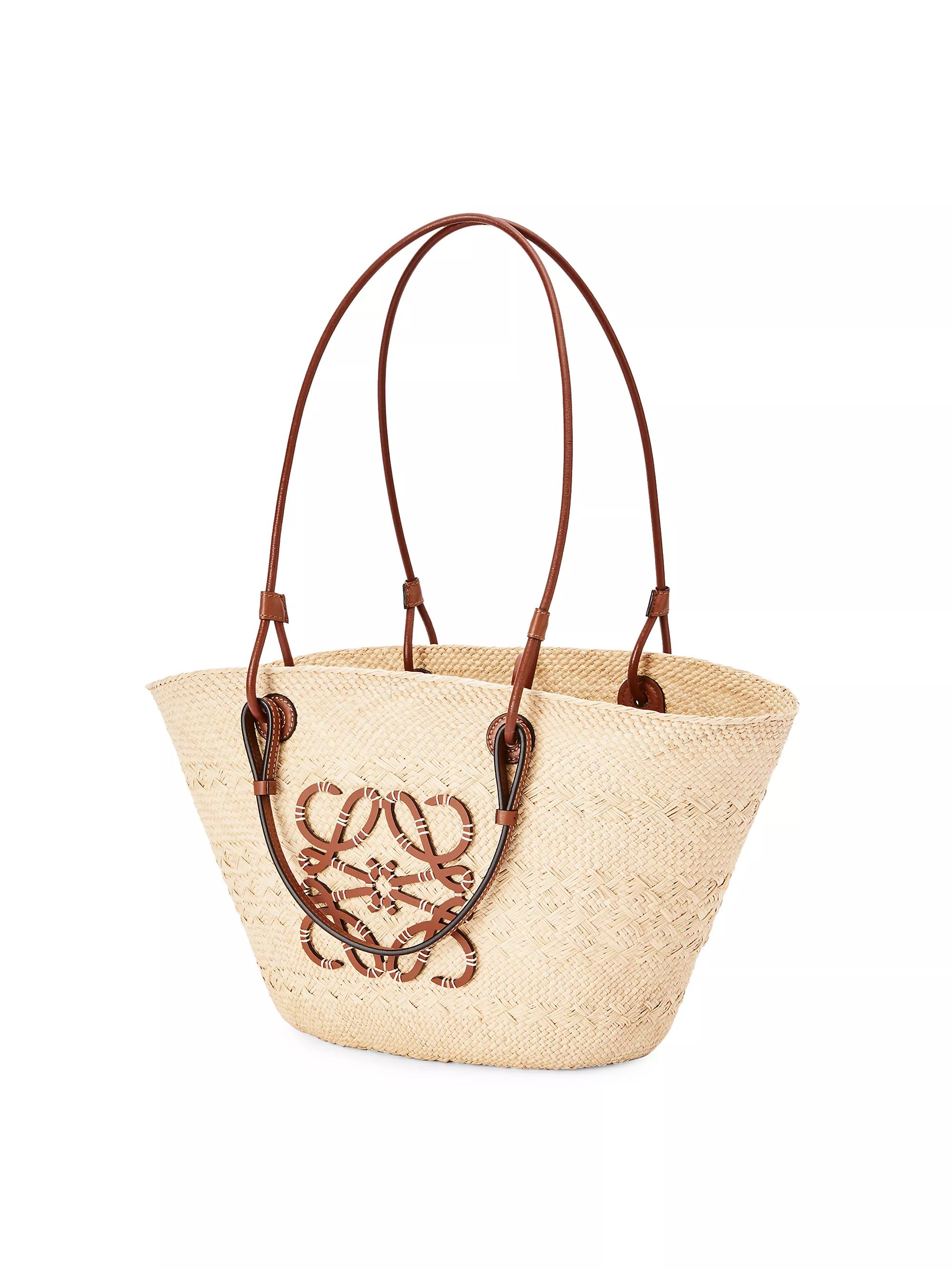 Paula's Ibiza Anagram Leather-Trimmed Iraca Basket Bag | Saks Fifth Avenue