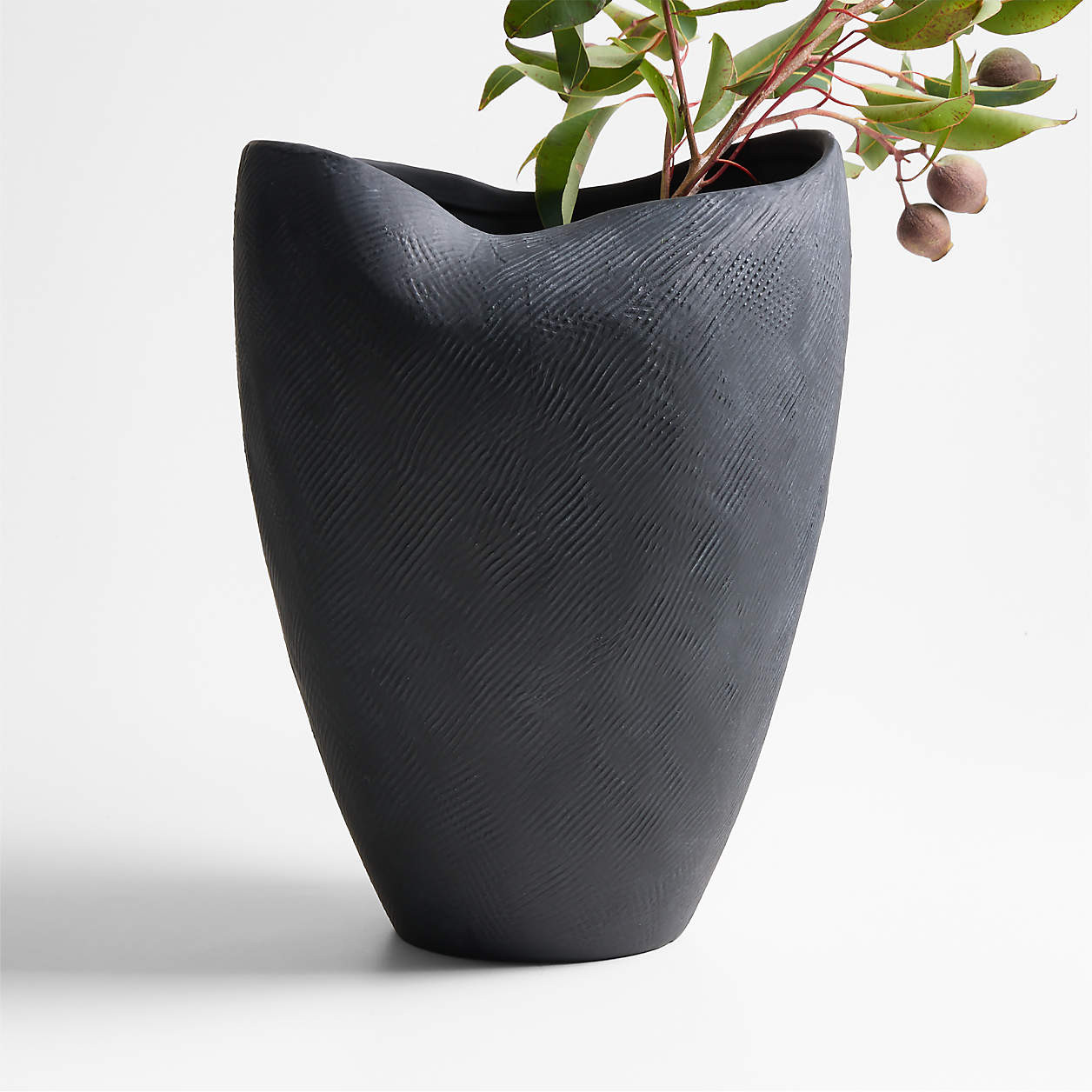 Scraffito 14" Black Ceramic Vase + Reviews | Crate & Barrel | Crate & Barrel