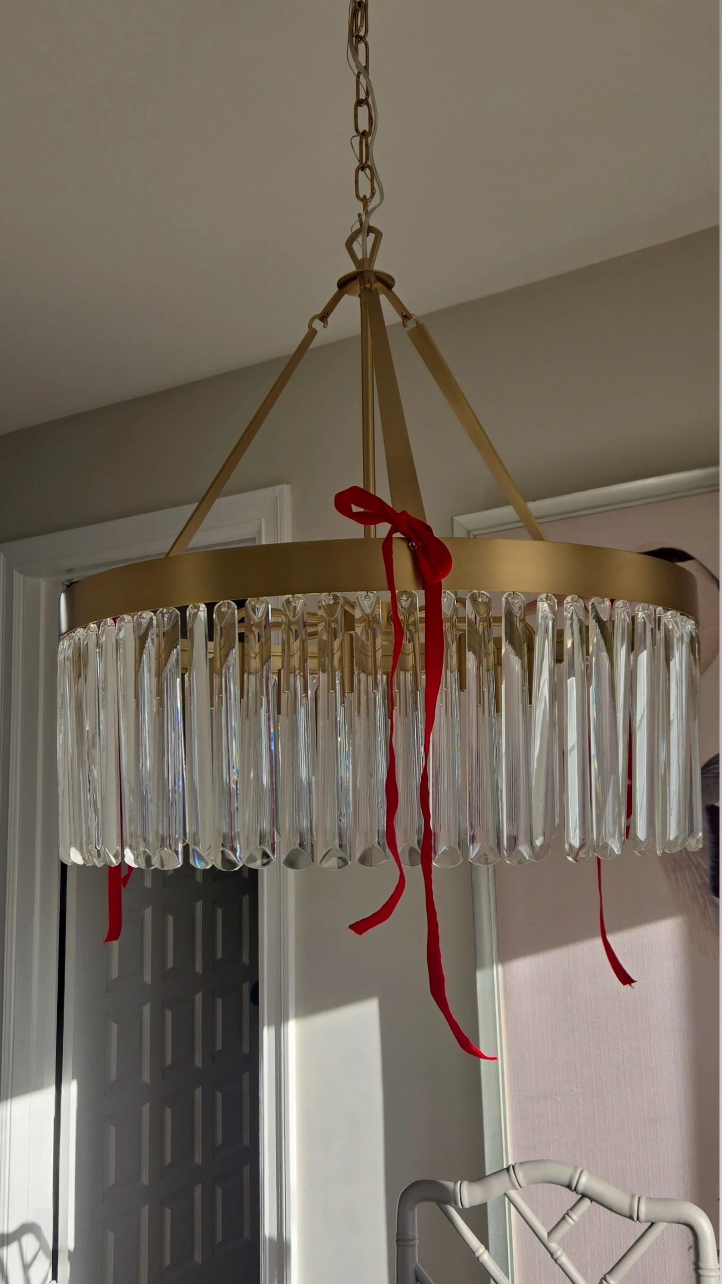 Brass chandelier, lighting, holiday, red ribbon, Chippendale dining room chair, kitchen, seasonal, holiday.

#LTKHoliday #LTKHome #LTKSaleAlert