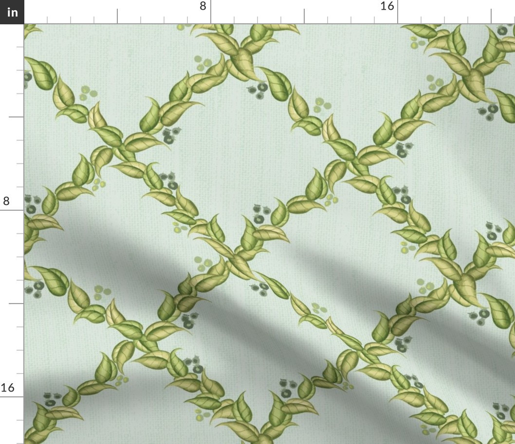 Leafy Chinoiserie Trellis (faux grasscloth) Fabric byohsolovingly | Spoonflower