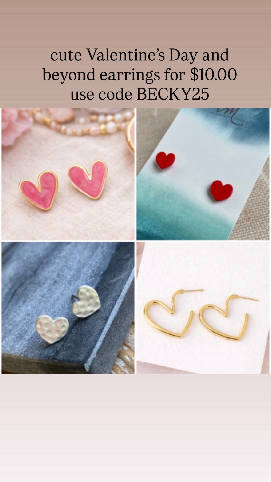 Cute earrings for Valentine’s Day and all year for $10.00 and then use code BECKY25 

#LTKootd #LTKdayinmylife #LTKgrwm