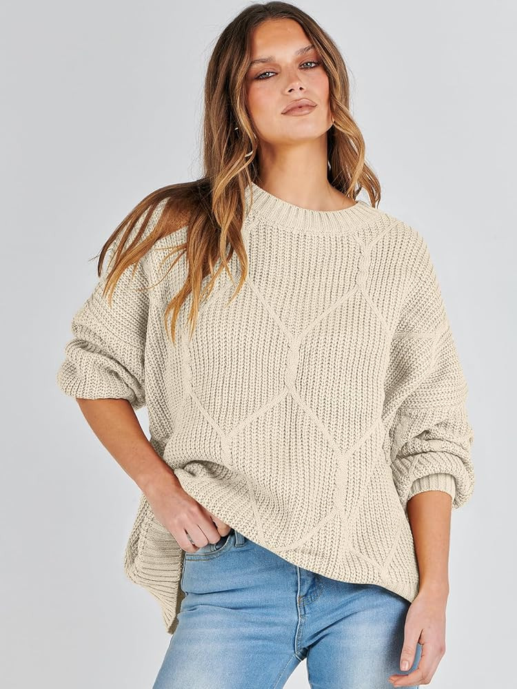 ANRABESS Women's Oversized Sweaters Long Sleeve Crewneck Chunky Cable Knit Fall Slouchy Pullover ... | Amazon (US)