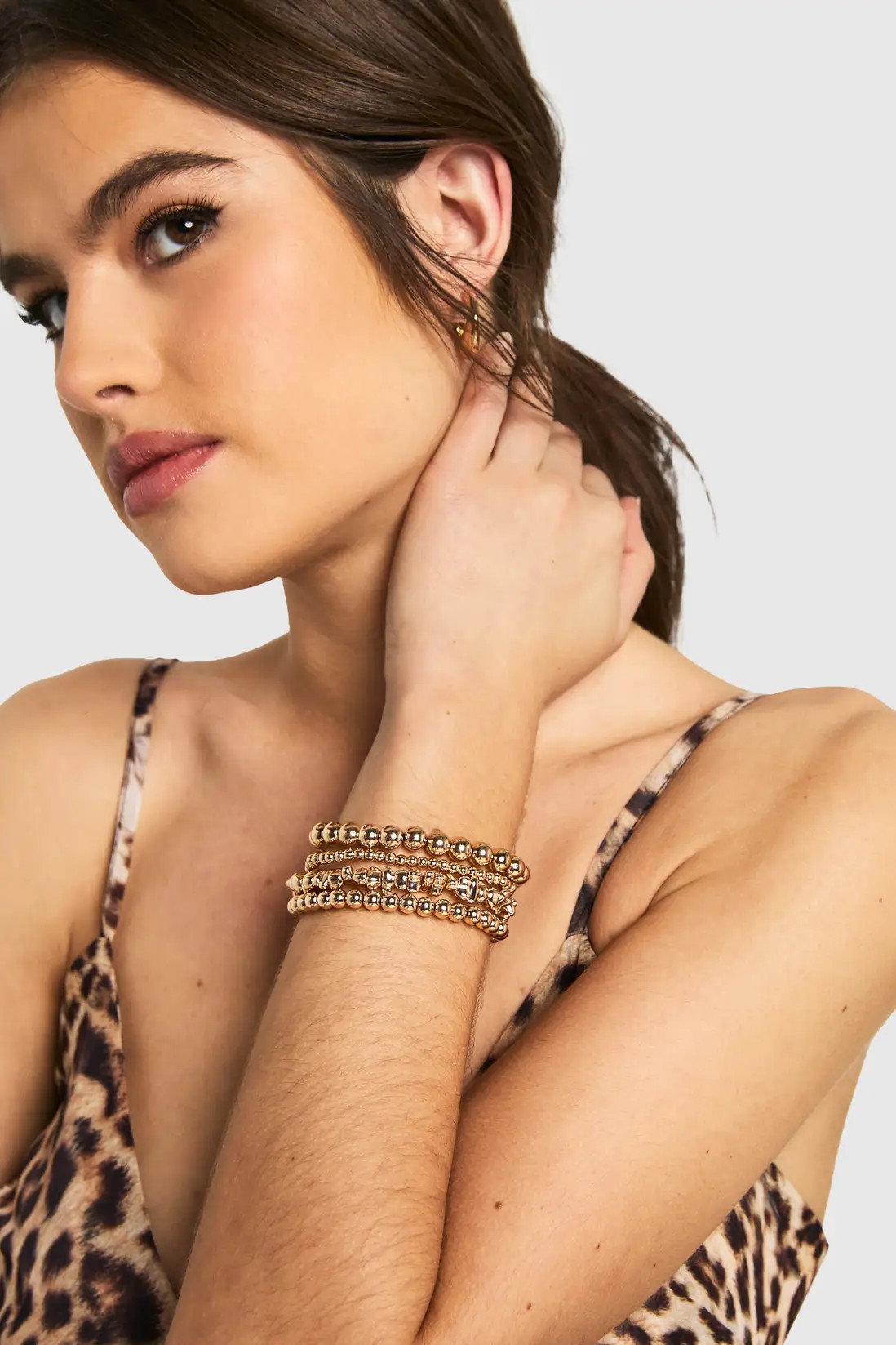 boohoo 4 Pack Gold Beaded Stacking Bracelets | PrettyLittleThing USA | PrettyLittleThing US