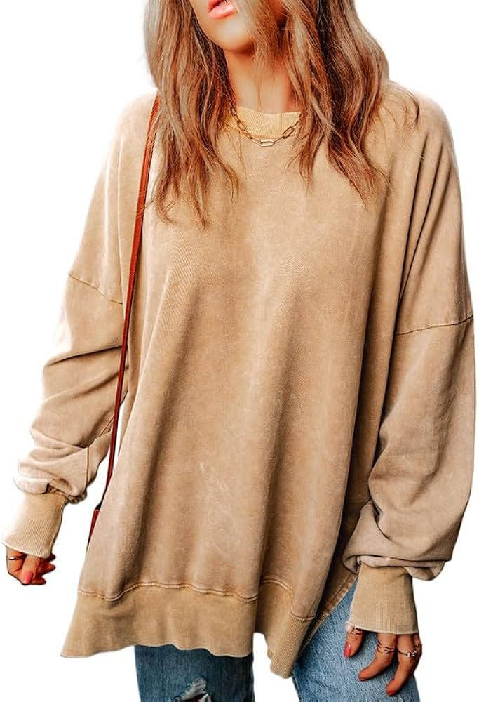 SHEWIN Womens Sweatshirt Casual Long Sleeve Crewneck Lightweight Pullover Tops Loose Sweatshirts | Amazon (US)
