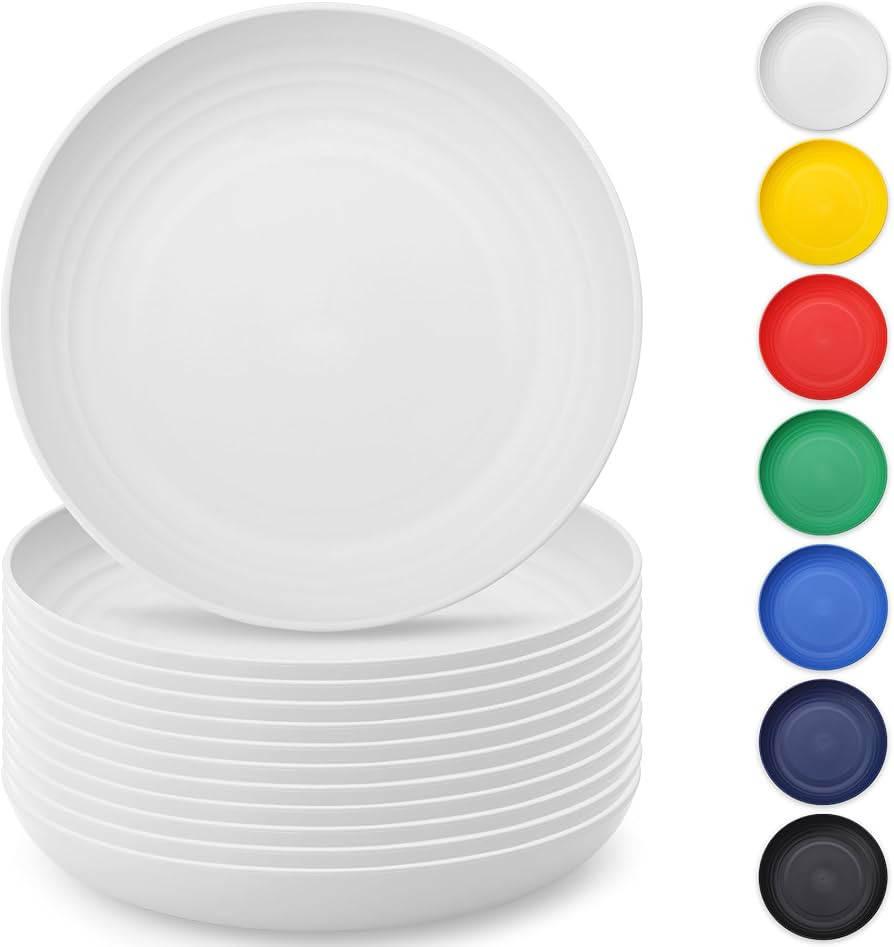 Berglander White Plastic Plates Set of 12 Pieces 9", Reusable and Sturdy Unbreakable Dinner Plate... | Amazon (US)