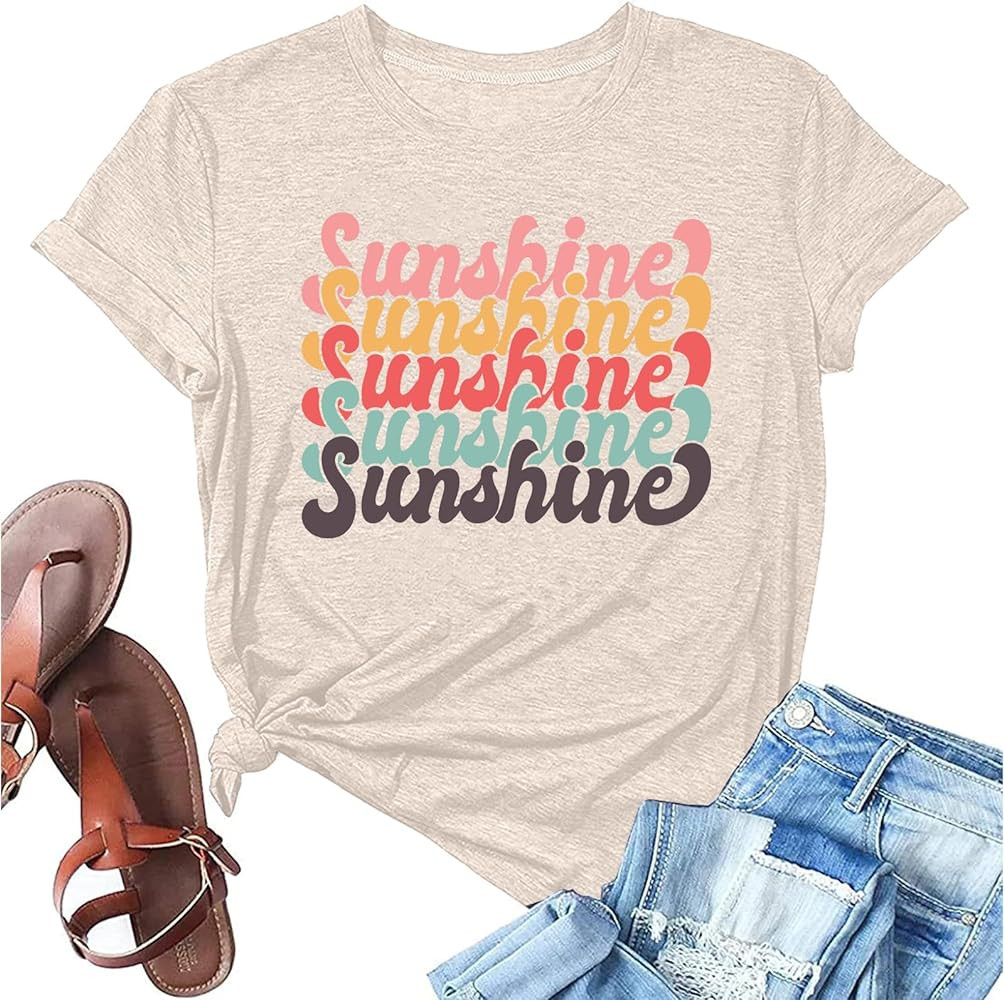Womens Sunshine Beach T Shirt Short Sleeve Summer Graphic Tees Funny Casual Shirt Loose Fit Tee B... | Amazon (US)