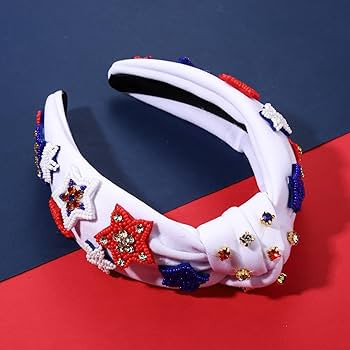 4th of July Knot Headband for Women Red White Blue Star Hairband Pearl Rhinestone Stars Beaded US... | Amazon (US)