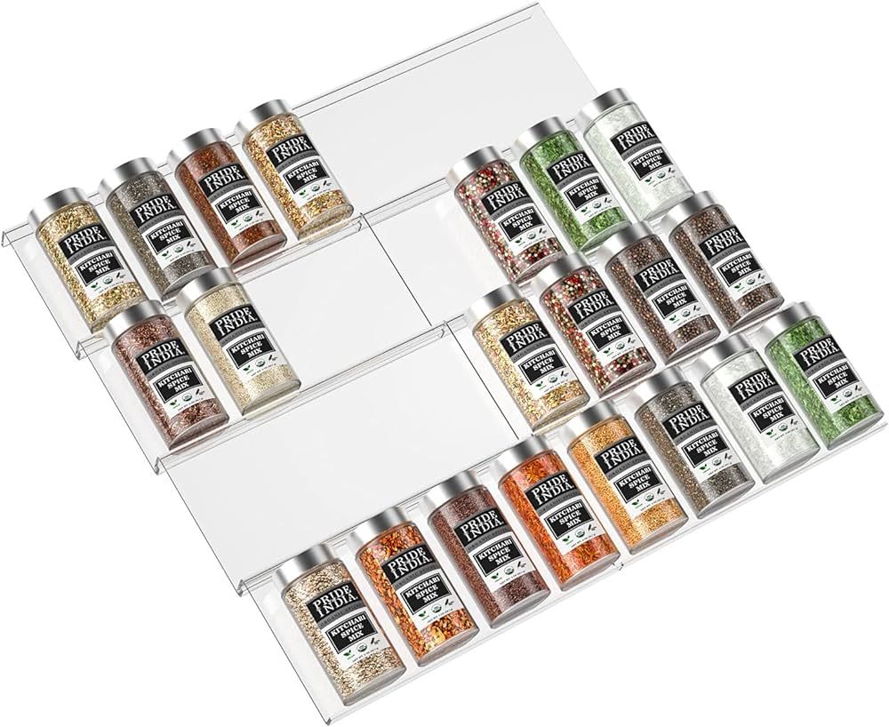 Dingelex 2 Pack Adjustable Expandable 4 Tier Acrylic Spice Rack Tray Drawer Organizer, Clear Spic... | Amazon (US)