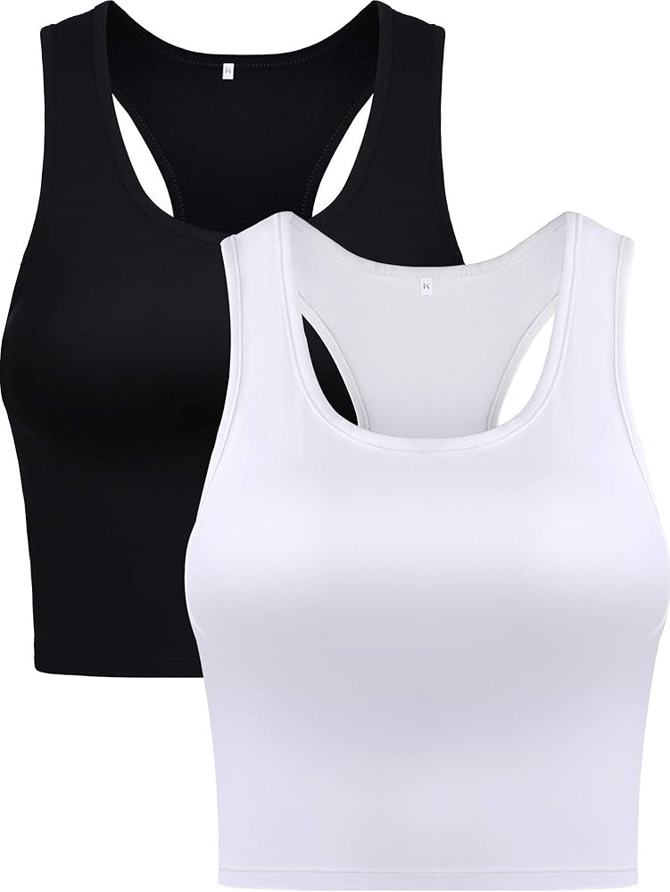 2 Pieces Cotton Basic Sleeveless Racerback Crop Tank Top Sports Crop Top for Women Girls Daily We... | Amazon (US)