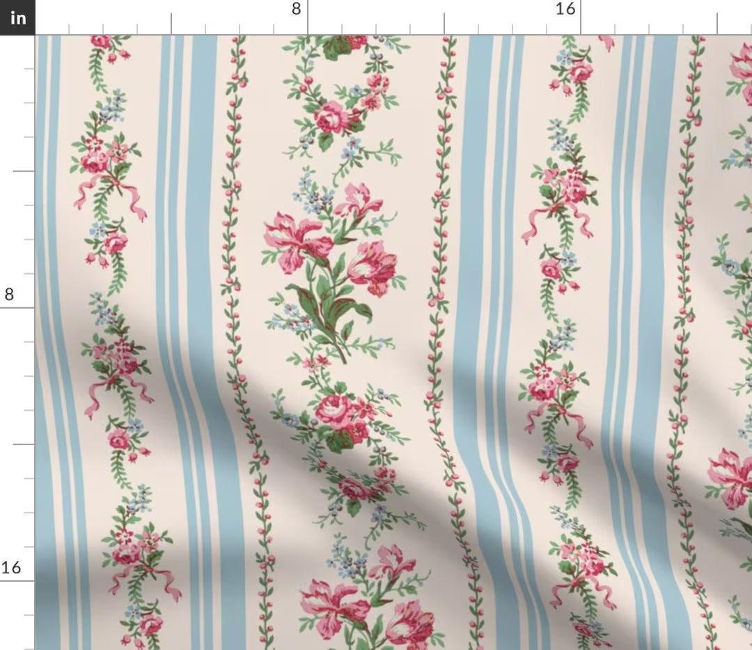 Regency Stripe Fabric  Belvedere Floral by Peacoquettedesigns - Etsy | Etsy (US)