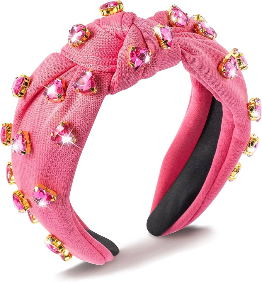 PANTIDE Heart Jeweled Knotted Headband Rose Red Rhinestone Crystal Embellished Headband Non Slip ... | Amazon (US)