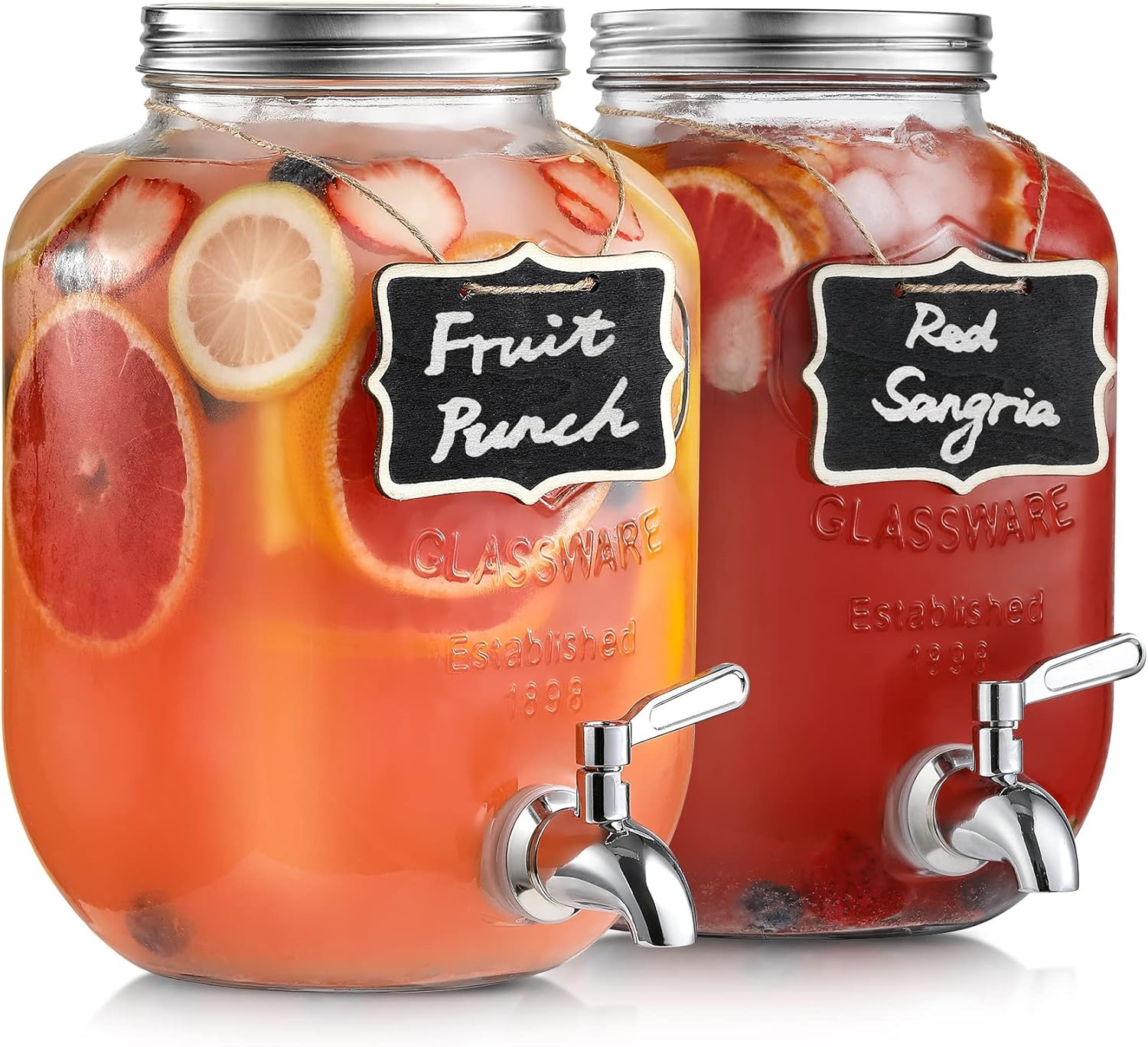 1-Gallon Glass Beverage Dispenser with Stainless Steel Spigot - [2 Pack] Drink Dispensers for Par... | Amazon (US)