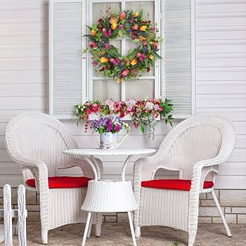 Spring Summer Wreath Tulip Wreath for Front Door with Purple Tassels, Eucalyptus Leaves, Ferns, B... | Amazon (US)